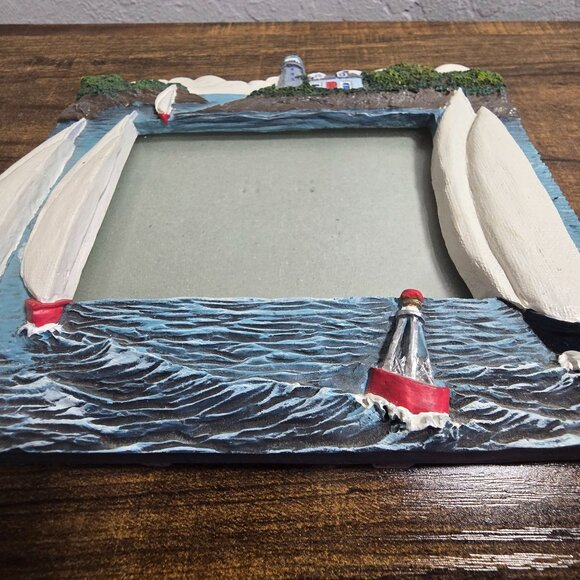 3D Lighthouse Nautical With Sailboats Frame Resin Design Holds 4 x 3 Inch Photo - Picture 9 of 15
